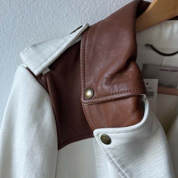 NWT Banana Republic long ivory brown leather size medium western Lined - Picture 2 of 13